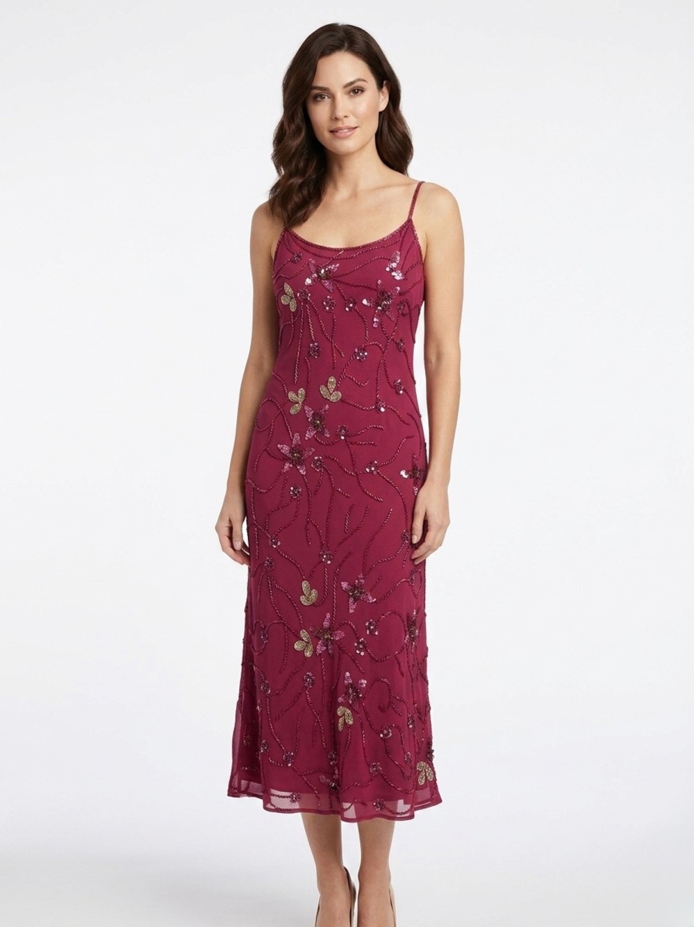 Together Maroon Beaded Floral Sequin Midi Dress NWT Size 8